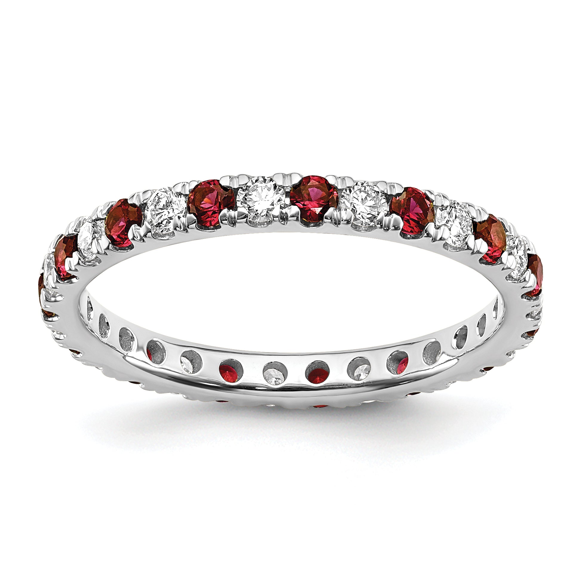 14k White Gold 3/8 carat Lab Grown Diamond VS/SI+ G+ and Lab Created Ruby Size 5 Eternity Band