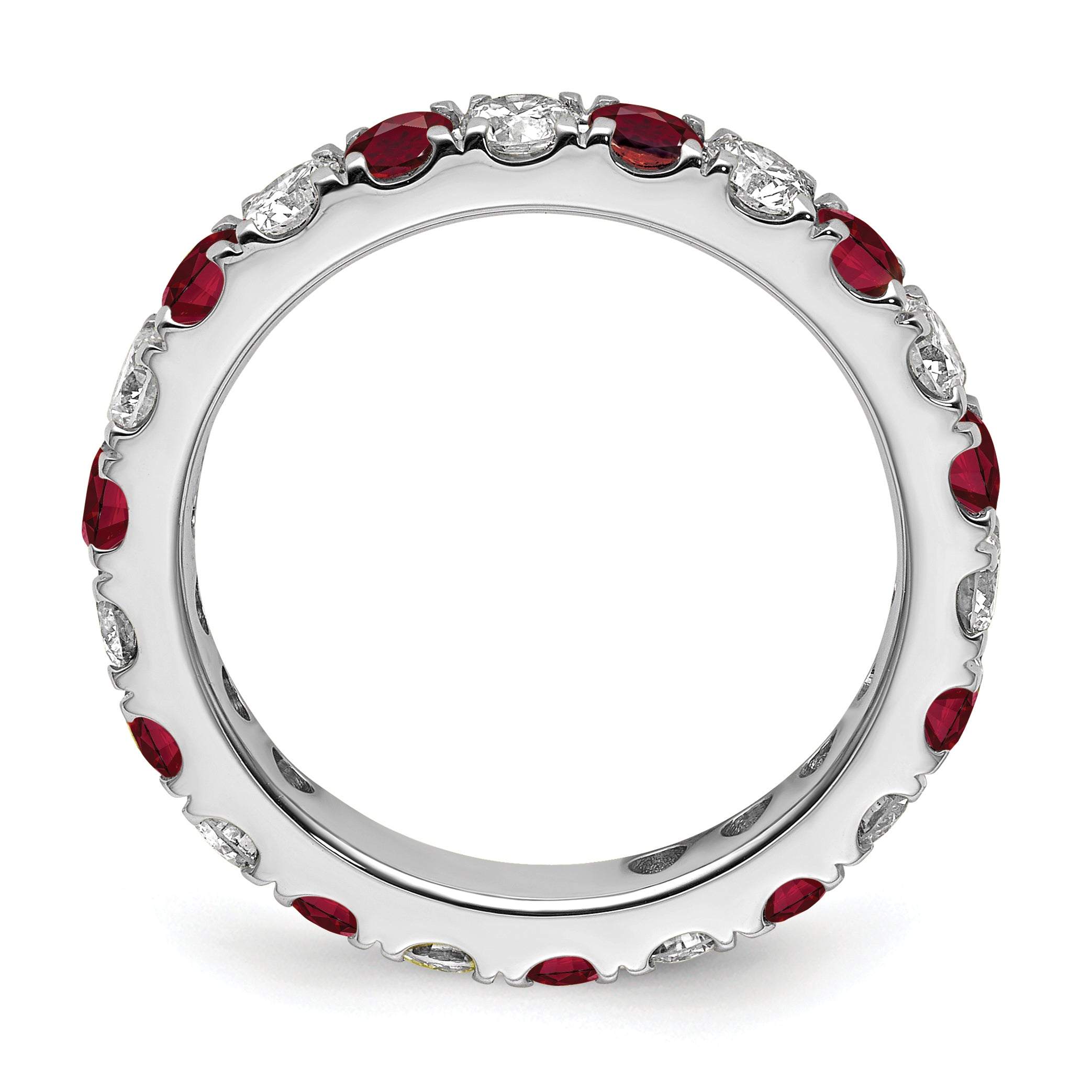 14k White Gold 1 1/5 carat Lab Grown Diamond VS/SI+ G+ and Lab Created Ruby Size 9 Eternity Band