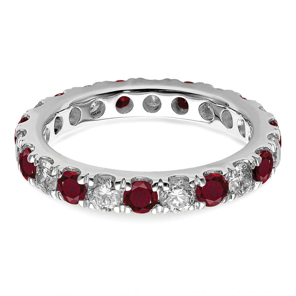 14k White Gold 1 1/5 carat Lab Grown Diamond VS/SI+ G+ and Lab Created Ruby Size 9 Eternity Band