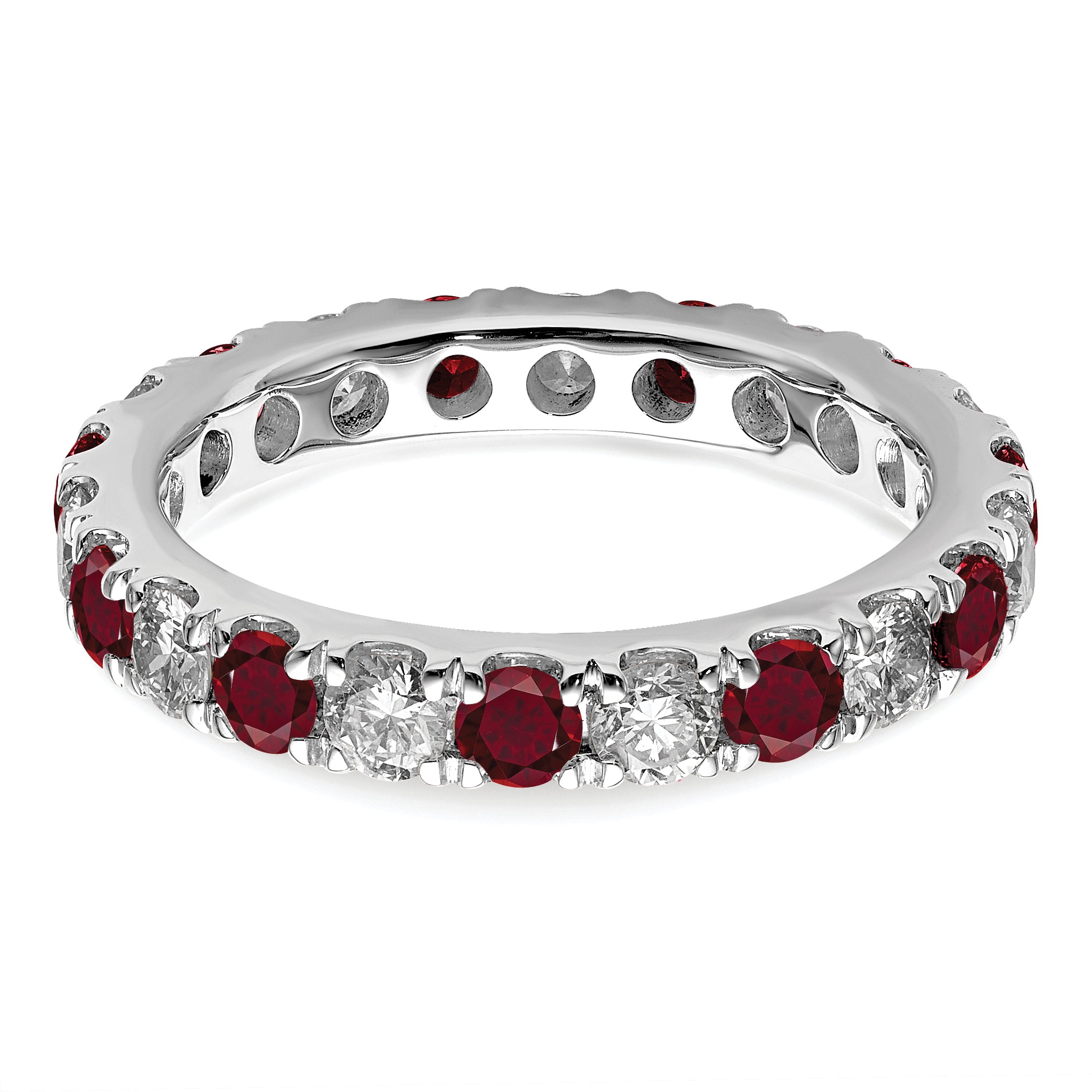 14k White Gold 1 1/5 carat Lab Grown Diamond VS/SI+ G+ and Lab Created Ruby Size 9 Eternity Band