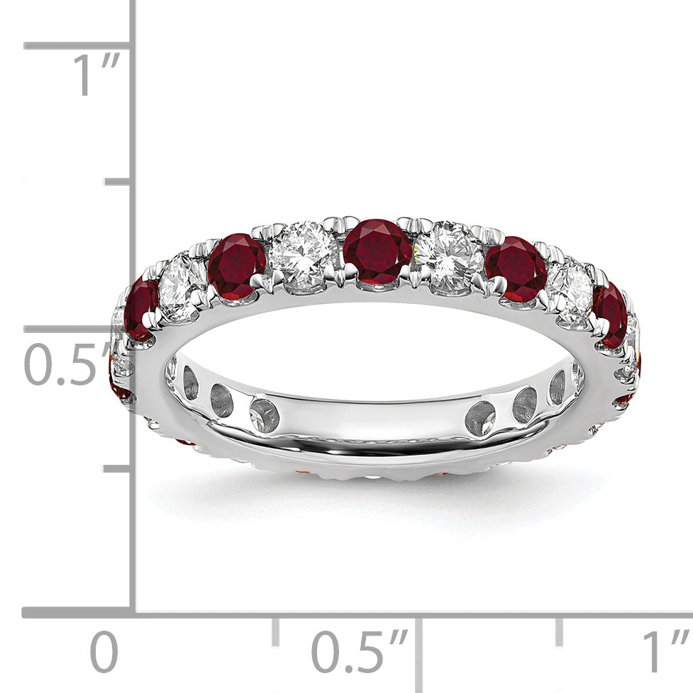 14k White Gold 1 1/5 carat Lab Grown Diamond VS/SI+ G+ and Lab Created Ruby Size 9 Eternity Band