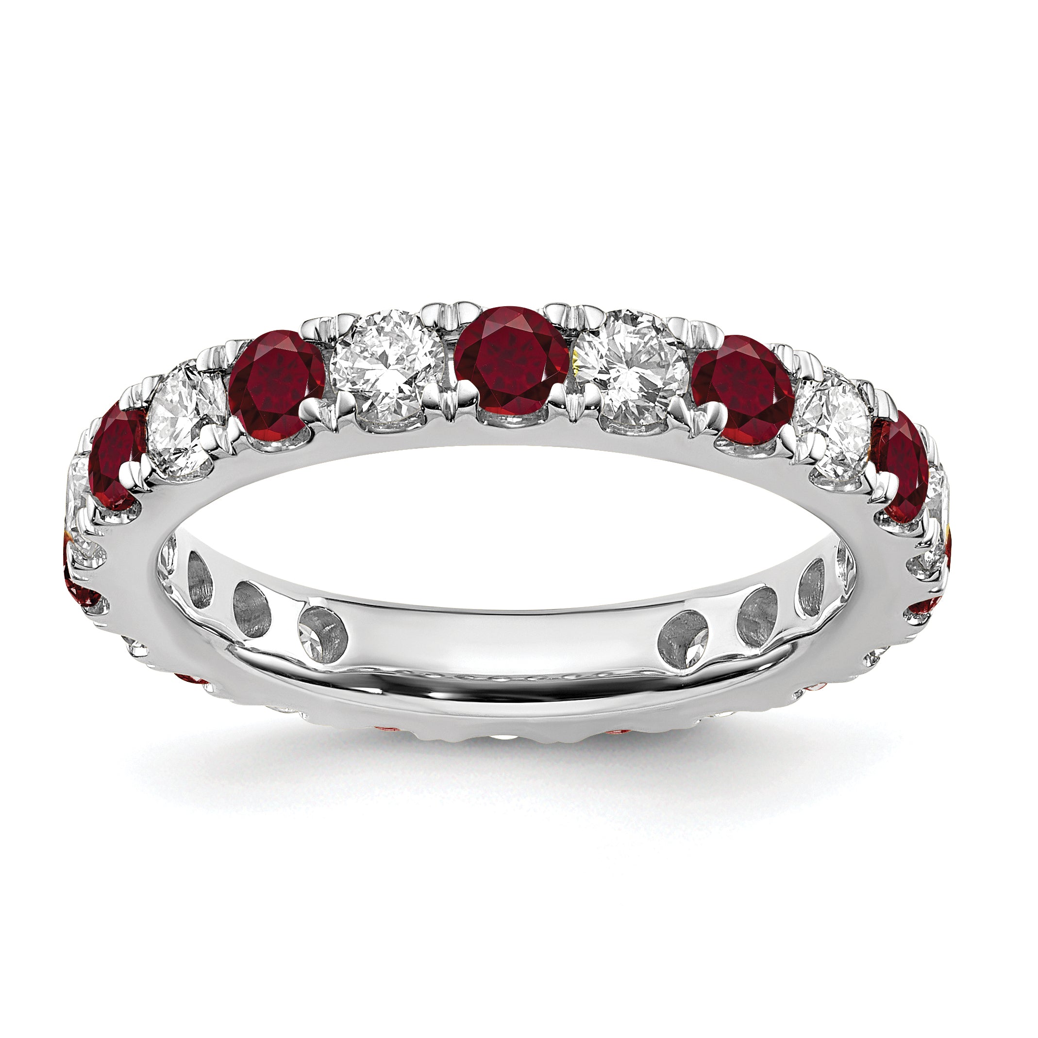 14k White Gold 1 1/5 carat Lab Grown Diamond VS/SI+ G+ and Lab Created Ruby Size 9 Eternity Band Main image