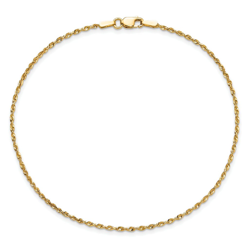 14K 10 inch 1.5mm Ultra Diamond-cut Rope with Lobster Clasp Anklet
