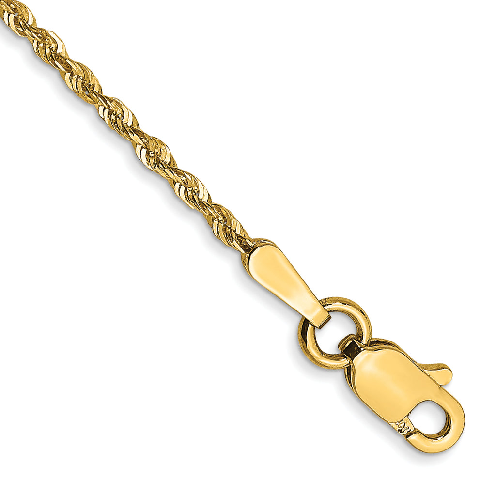 14K 10 inch 1.5mm Ultra Diamond-cut Rope with Lobster Clasp Anklet