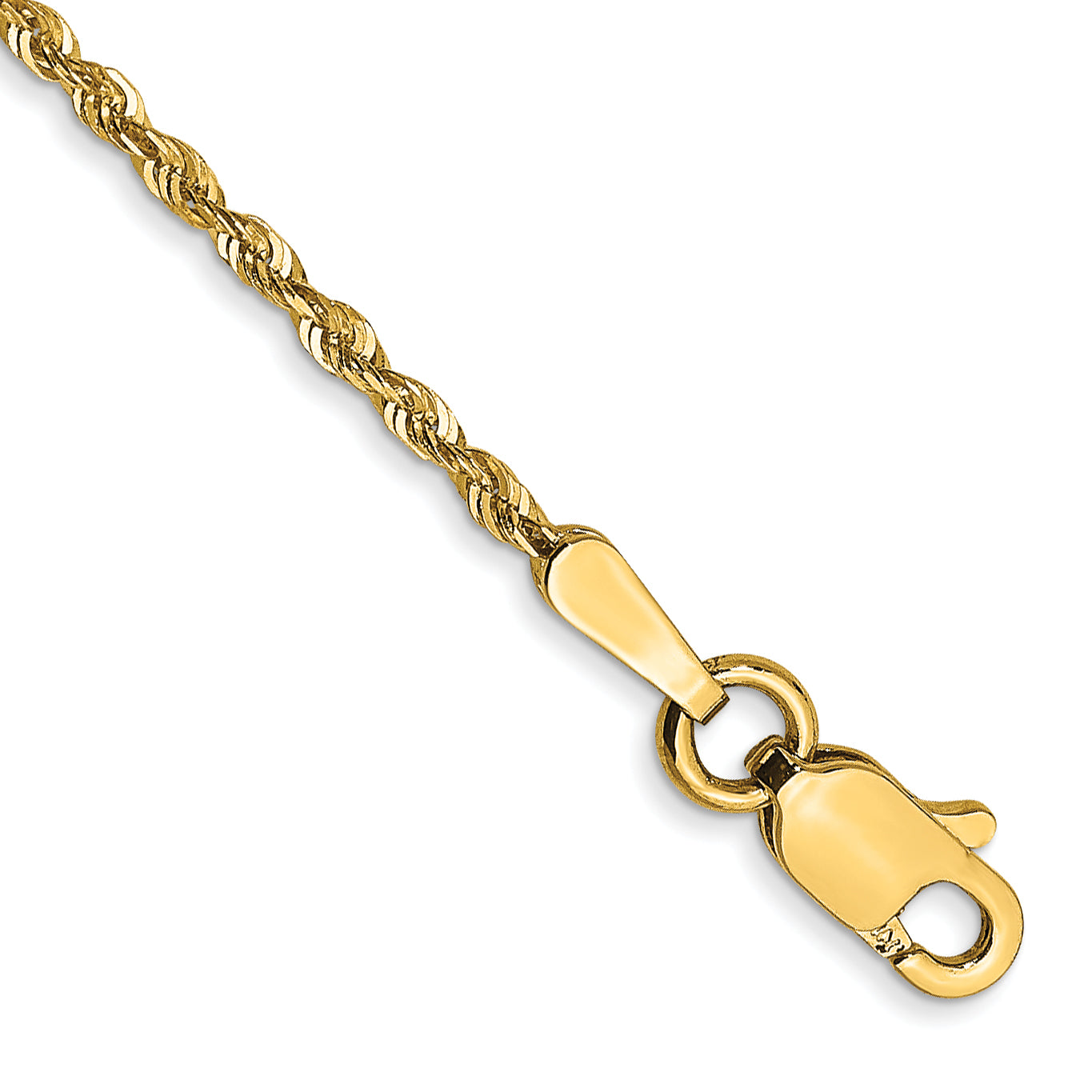 14K 10 inch 1.5mm Ultra Diamond-cut Rope with Lobster Clasp Anklet