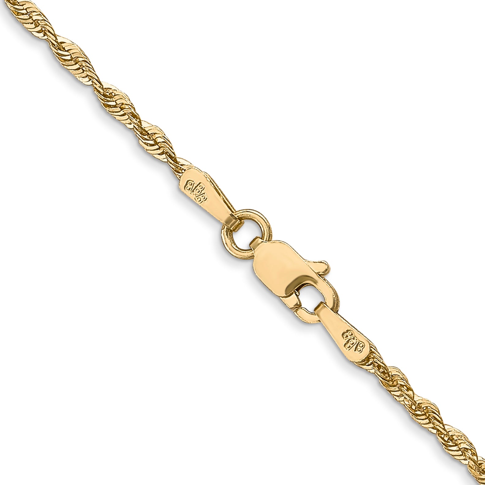 14K Yellow Gold Solid Diamond-Cut Rope Chain Necklace 1.8mm