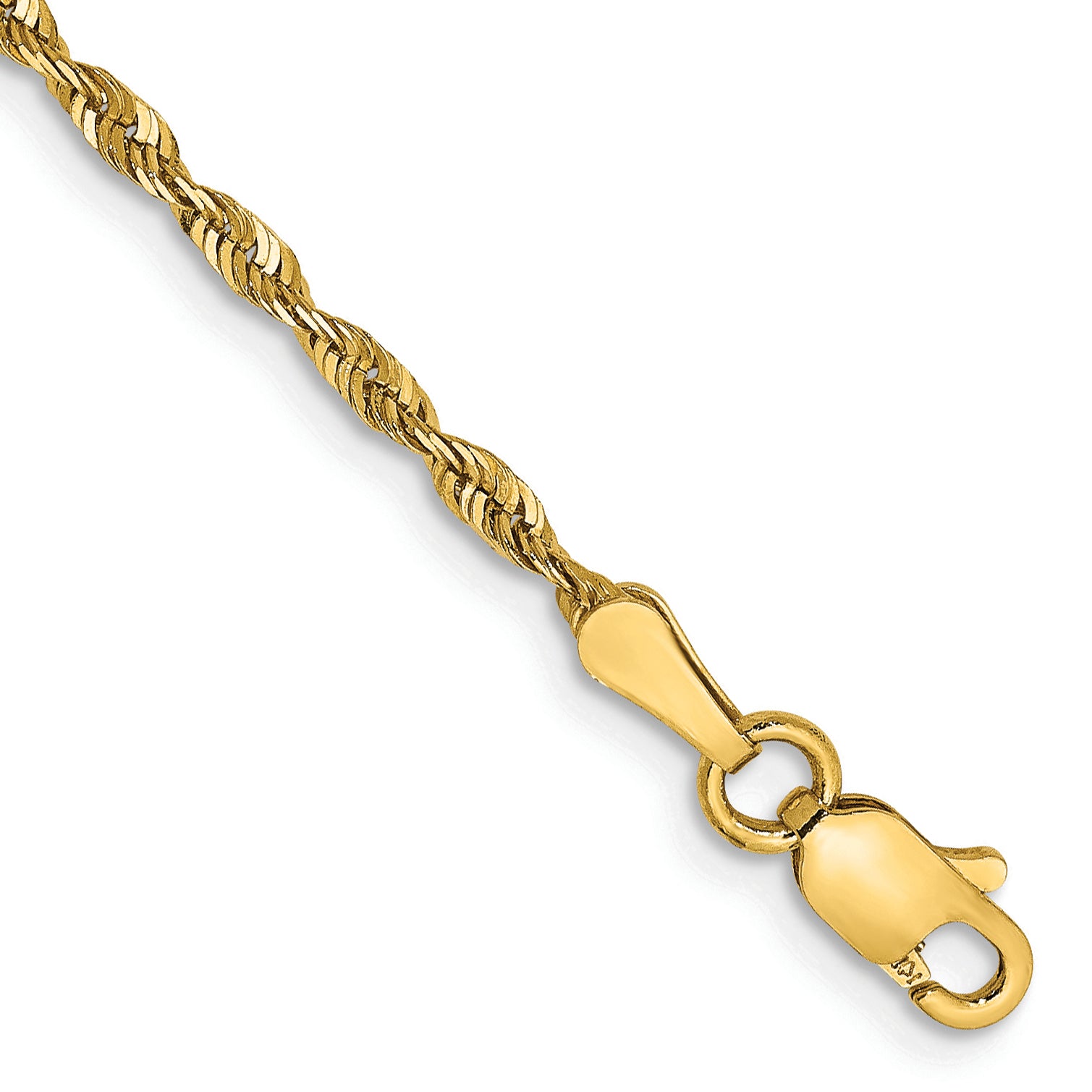 14K 9 inch 2mm Ultra Diamond-cut Rope with Lobster Clasp Anklet