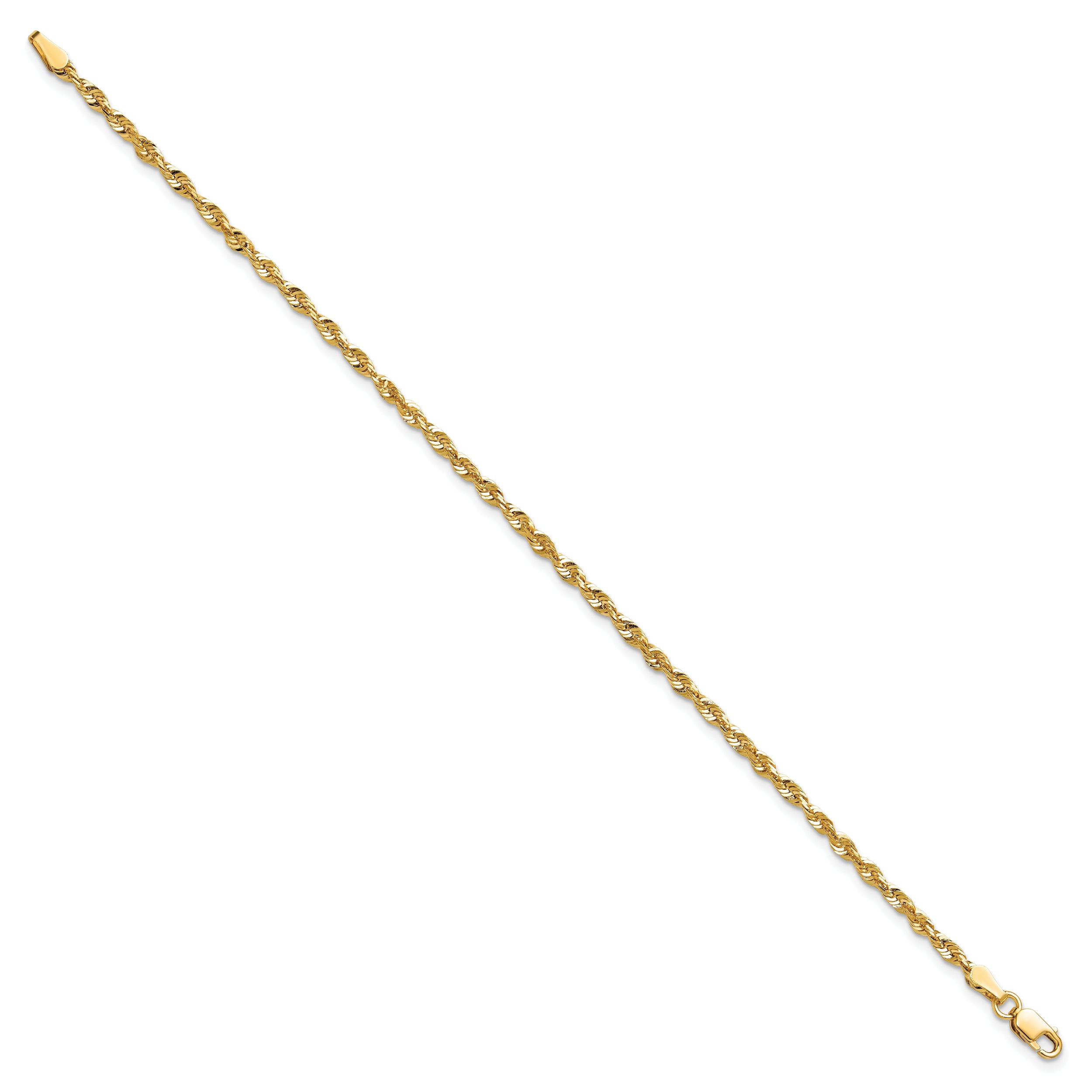 14K 10 inch 2.5mm Ultra Diamond-cut Rope with Lobster Clasp Anklet