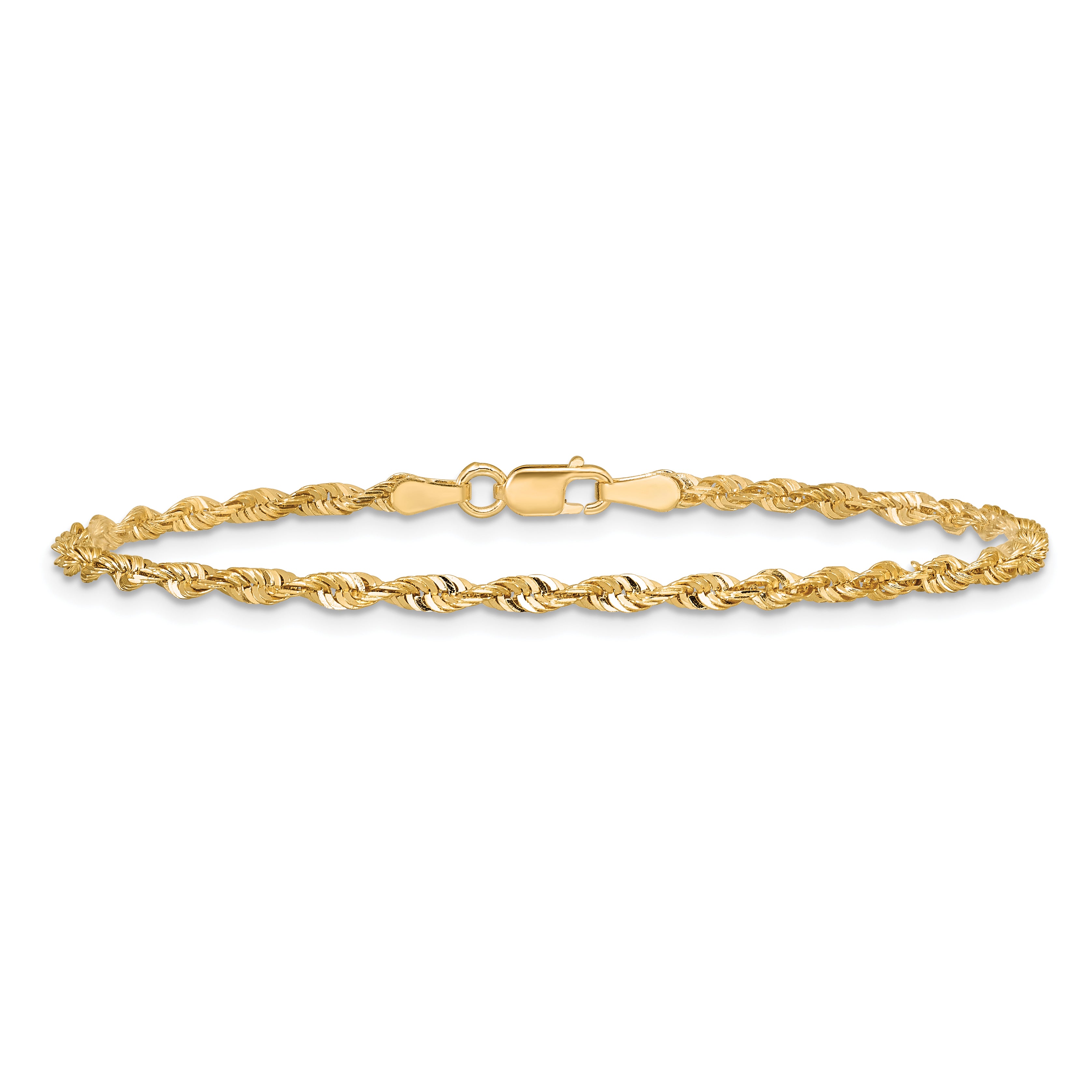 14K 10 inch 2.5mm Ultra Diamond-cut Rope with Lobster Clasp Anklet