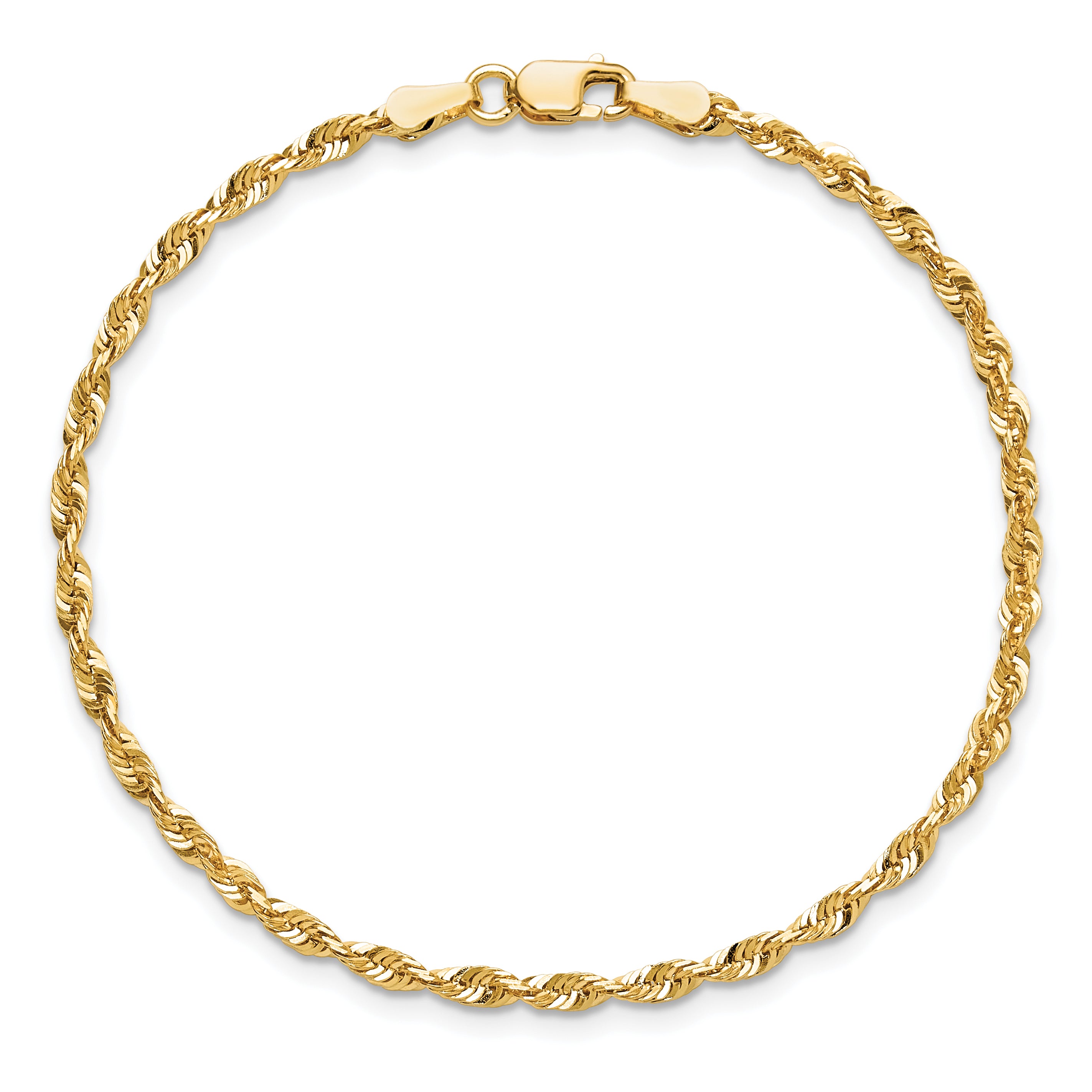 14K 10 inch 2.5mm Ultra Diamond-cut Rope with Lobster Clasp Anklet