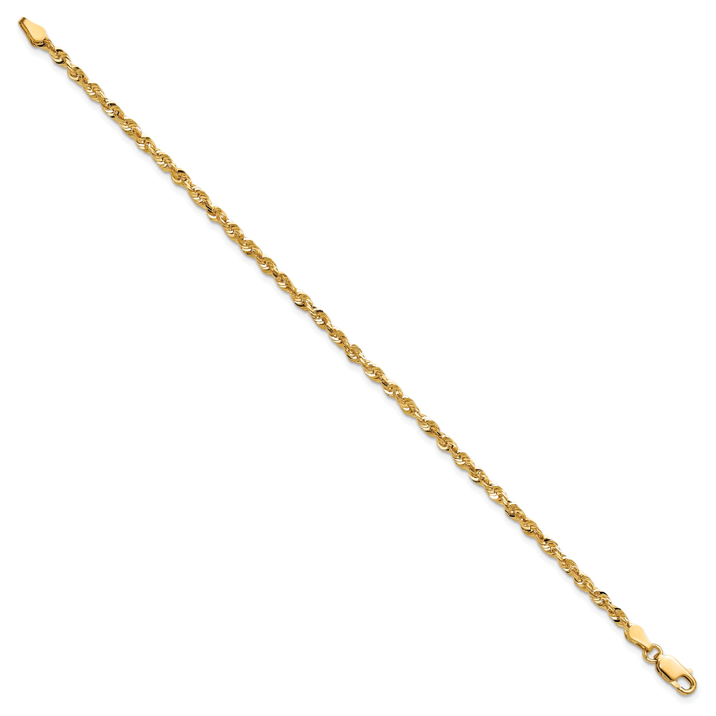 14K 10 inch 2.75mm Ultra Diamond-cut Rope with Lobster Clasp Anklet