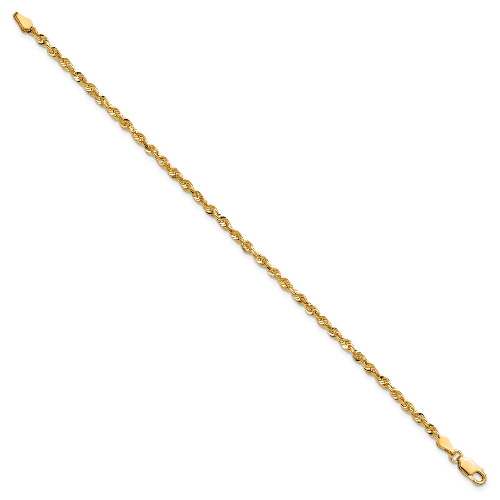 14K 10 inch 2.75mm Ultra Diamond-cut Rope with Lobster Clasp Anklet