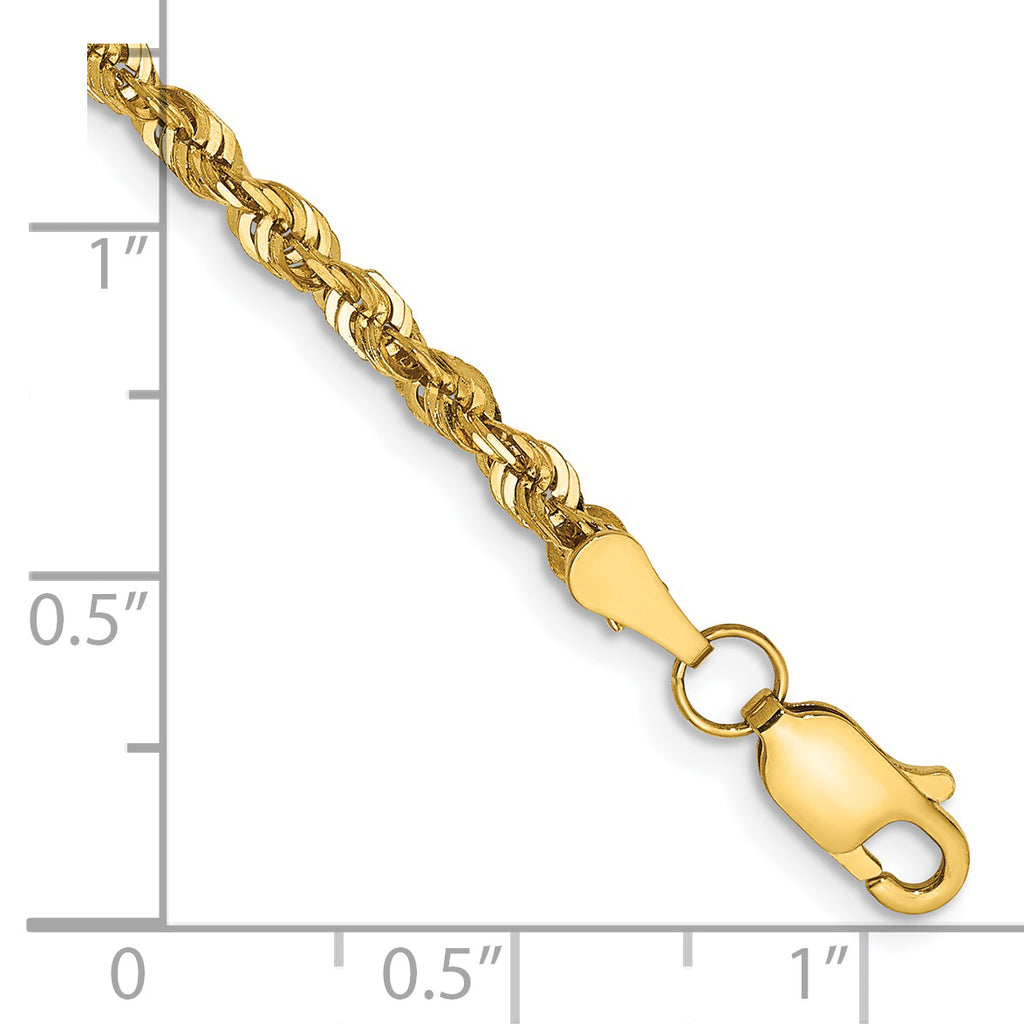 14K 10 inch 2.75mm Ultra Diamond-cut Rope with Lobster Clasp Anklet