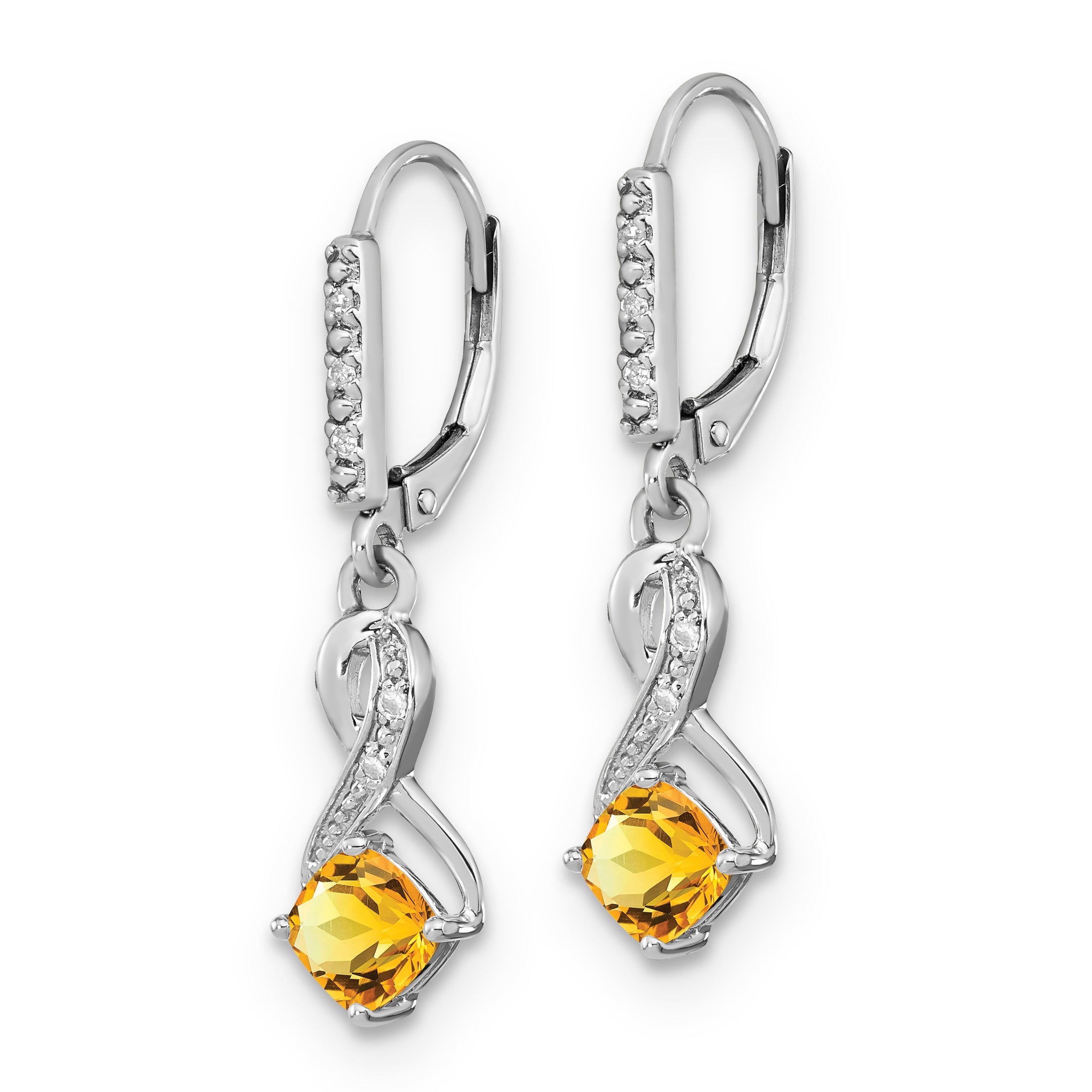 Sterling Silver Citrine & Diamond Leverback Dangle Earrings