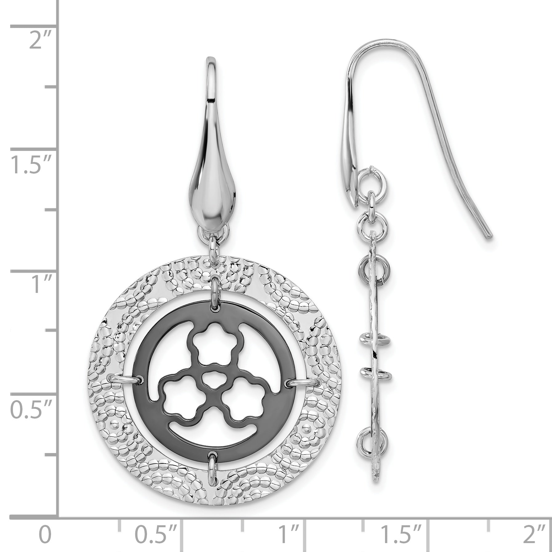 Sterling Silver and Ruthenium-plated Textured Circle Earrings