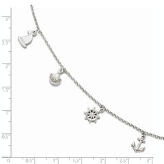Sterling Silver Rhodium-plated Nautical Charms 9 inch Plus 1 inch Extender - Total 10 inch Anklet