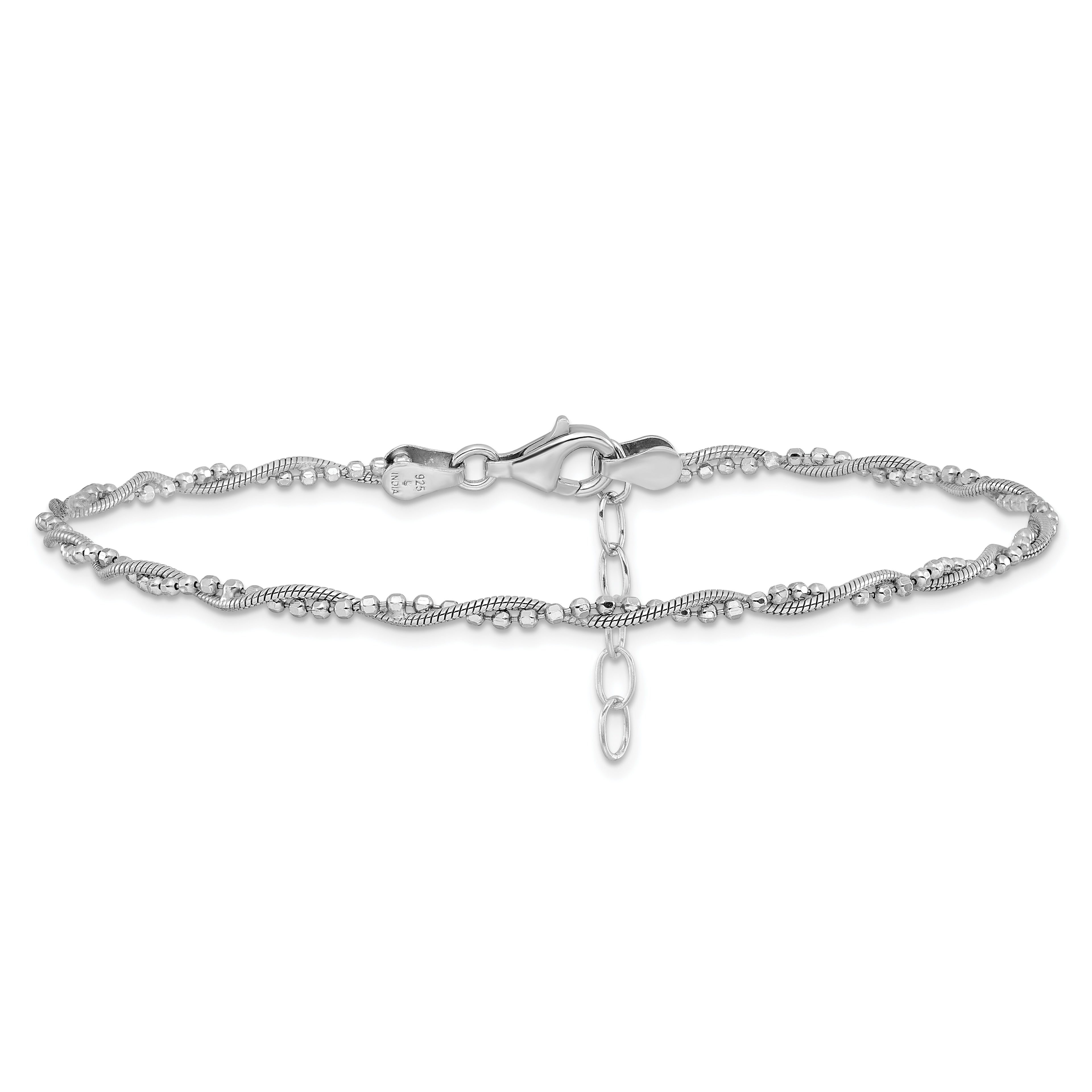 Sterling Silver Rhodium-plated Twist 9 inch Plus 1 inch Extender - Total 10 inch Anklet