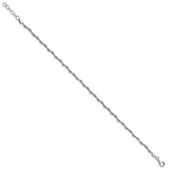 Sterling Silver Rhodium-plated Twist 10 inch Plus 1 inch Extender - Total 11 inch Anklet