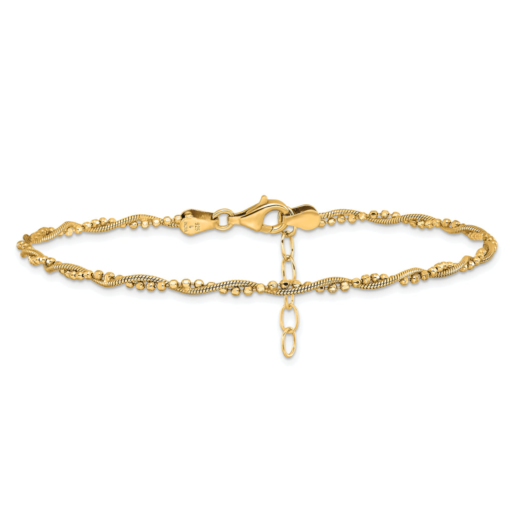 Sterling Silver Gold-plated Twist  9 inch Plus 1 inch Extender - Total 10 inch Anklet