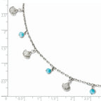 Sterling Silver Rhodium-plated Turquoise and Shell Charms 9 inch Plus 1 inch Extender - Total 10 inch Anklet