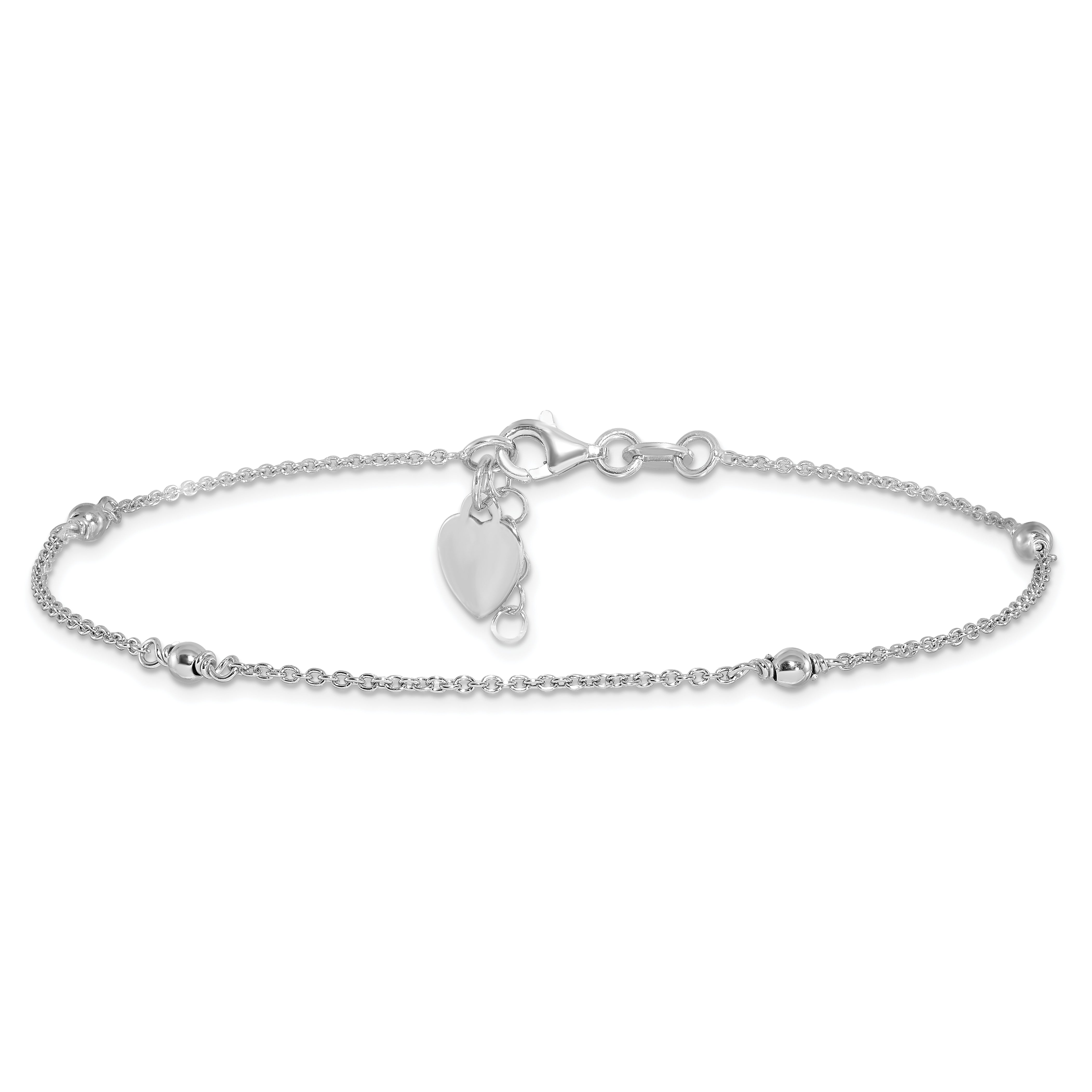 Sterling Silver Rhodium-plated Heart Dangle 9 inch Plus 1 inch Extender - Total 10 inch Anklet
