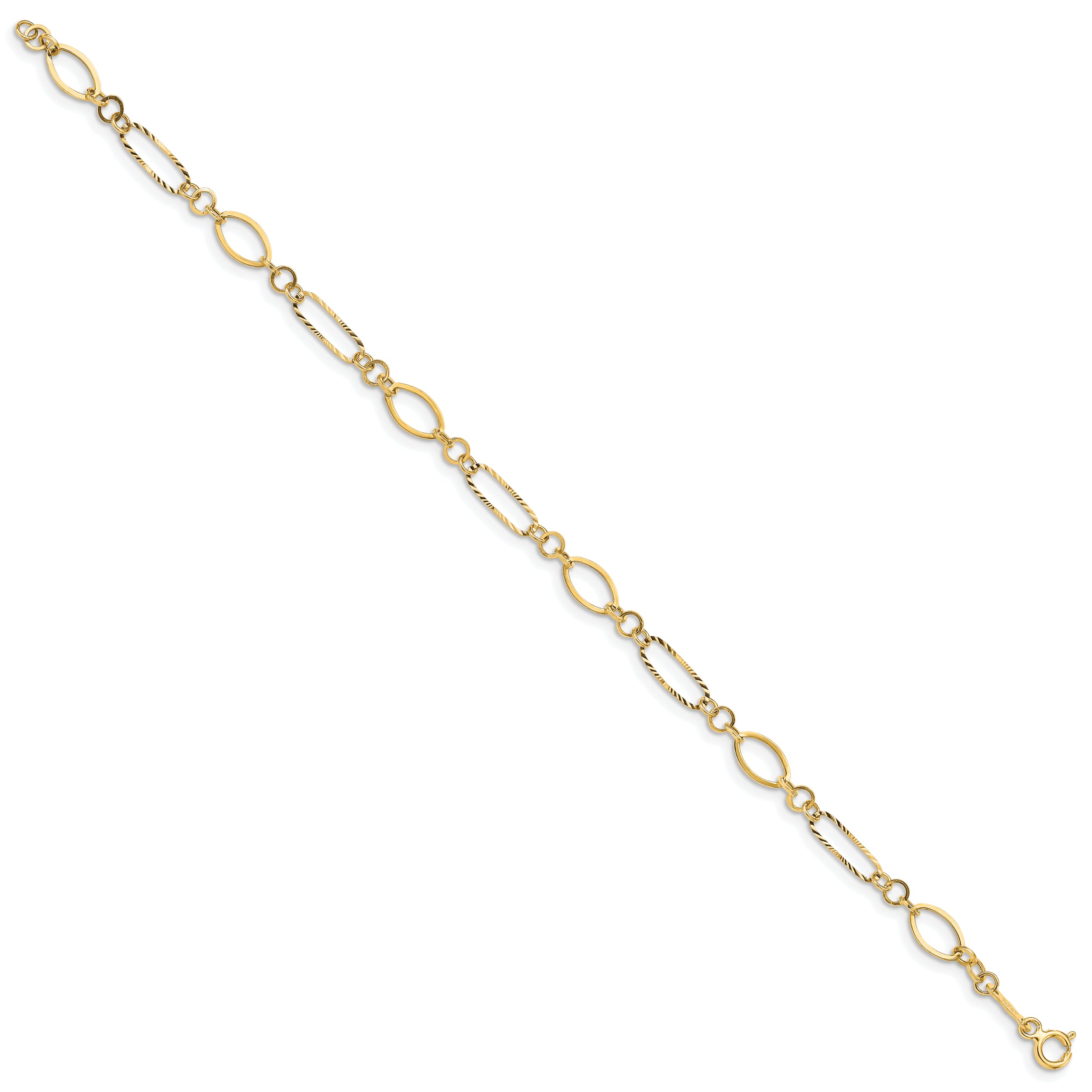 14k Polished and Textured Oval Link 7.25 inch Bracelet