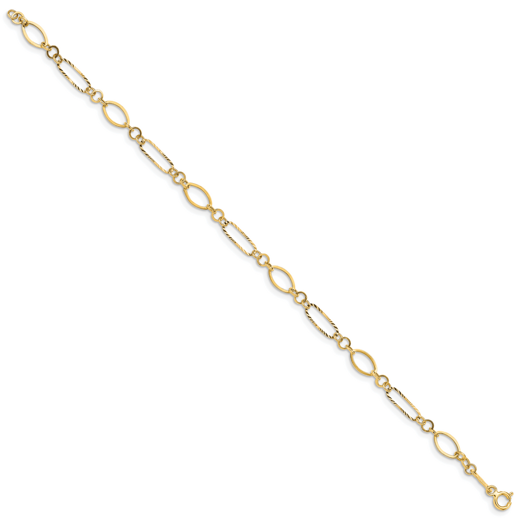 14k Polished and Textured Oval Link 7.25 inch Bracelet