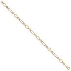 14k Polished and Textured Oval Link 7.25 inch Bracelet