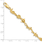 14k Polished and Textured Ocean Motif 7 inch Bracelet