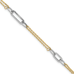 14K Two-tone Polished and Diamond-cut 3-Station 6.5 inch Bracelet Plus 0.75 inch Extender