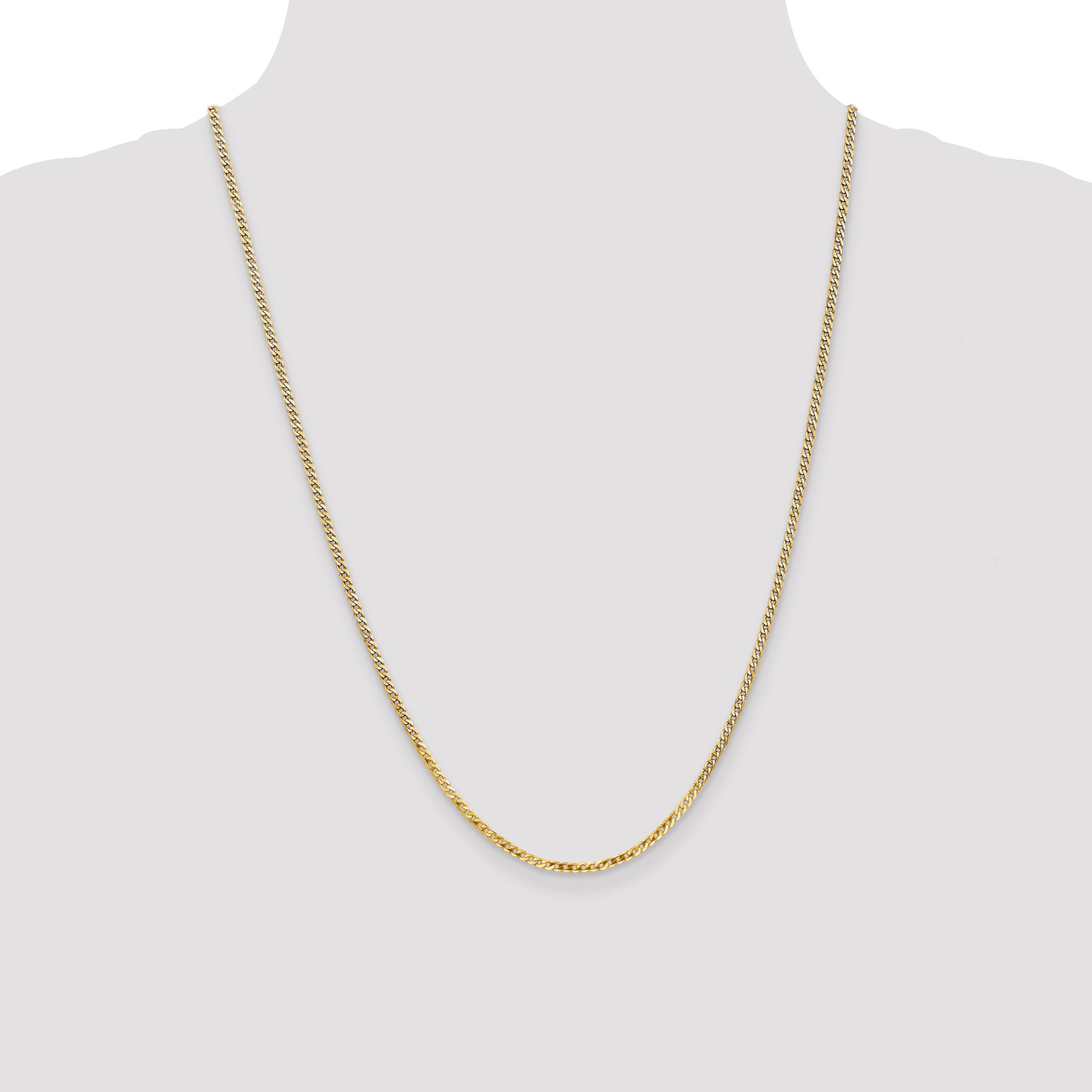 14K 24 inch 2.2mm Flat Beveled Curb with Lobster Clasp Chain