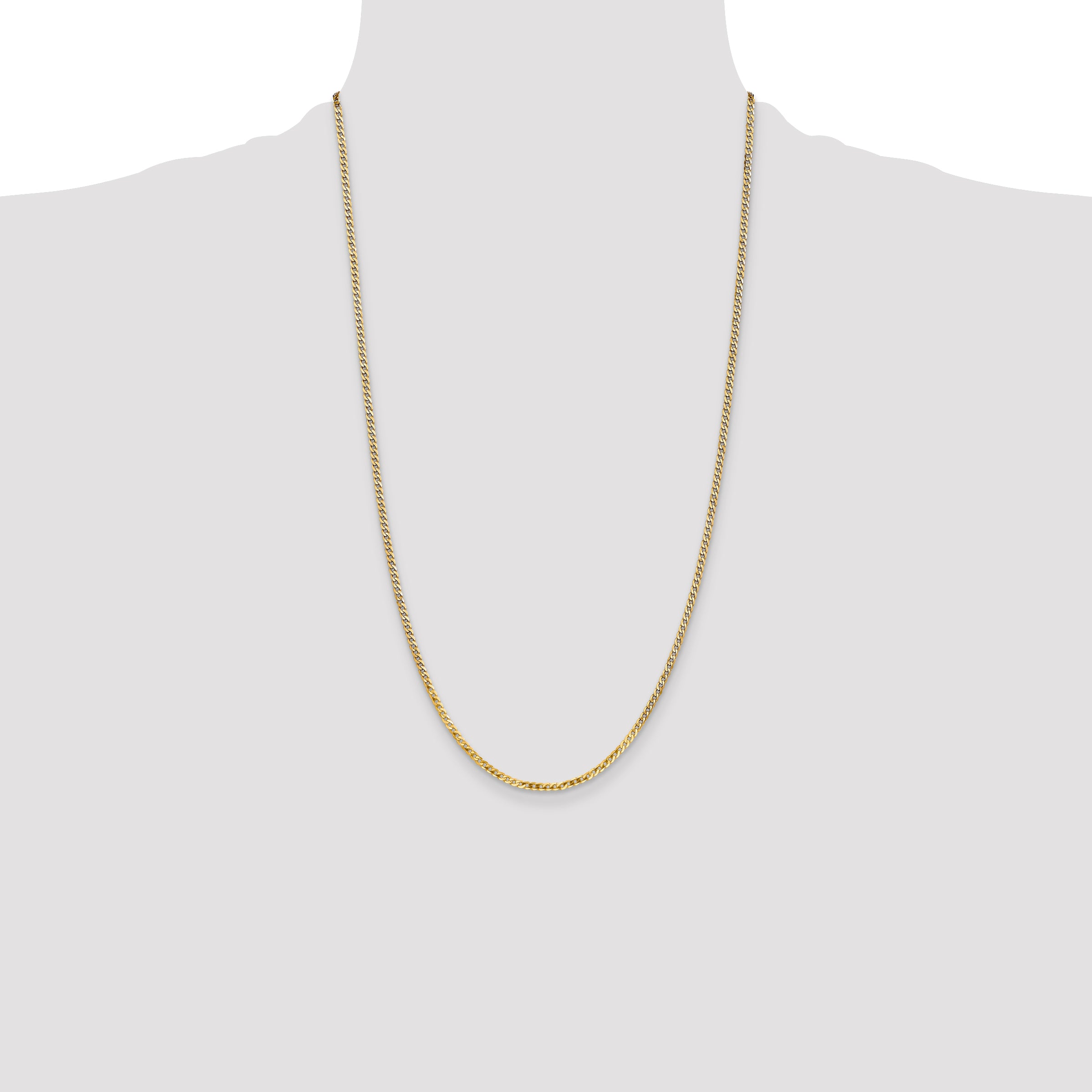 14K 26 inch 2.2mm Flat Beveled Curb with Lobster Clasp Chain