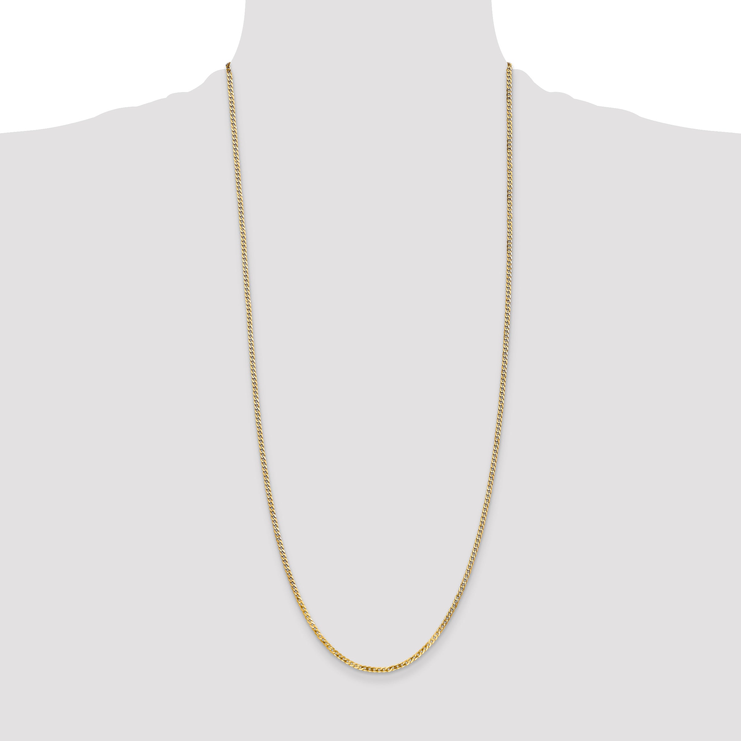 14K 30 inch 2.2mm Flat Beveled Curb with Lobster Clasp Chain