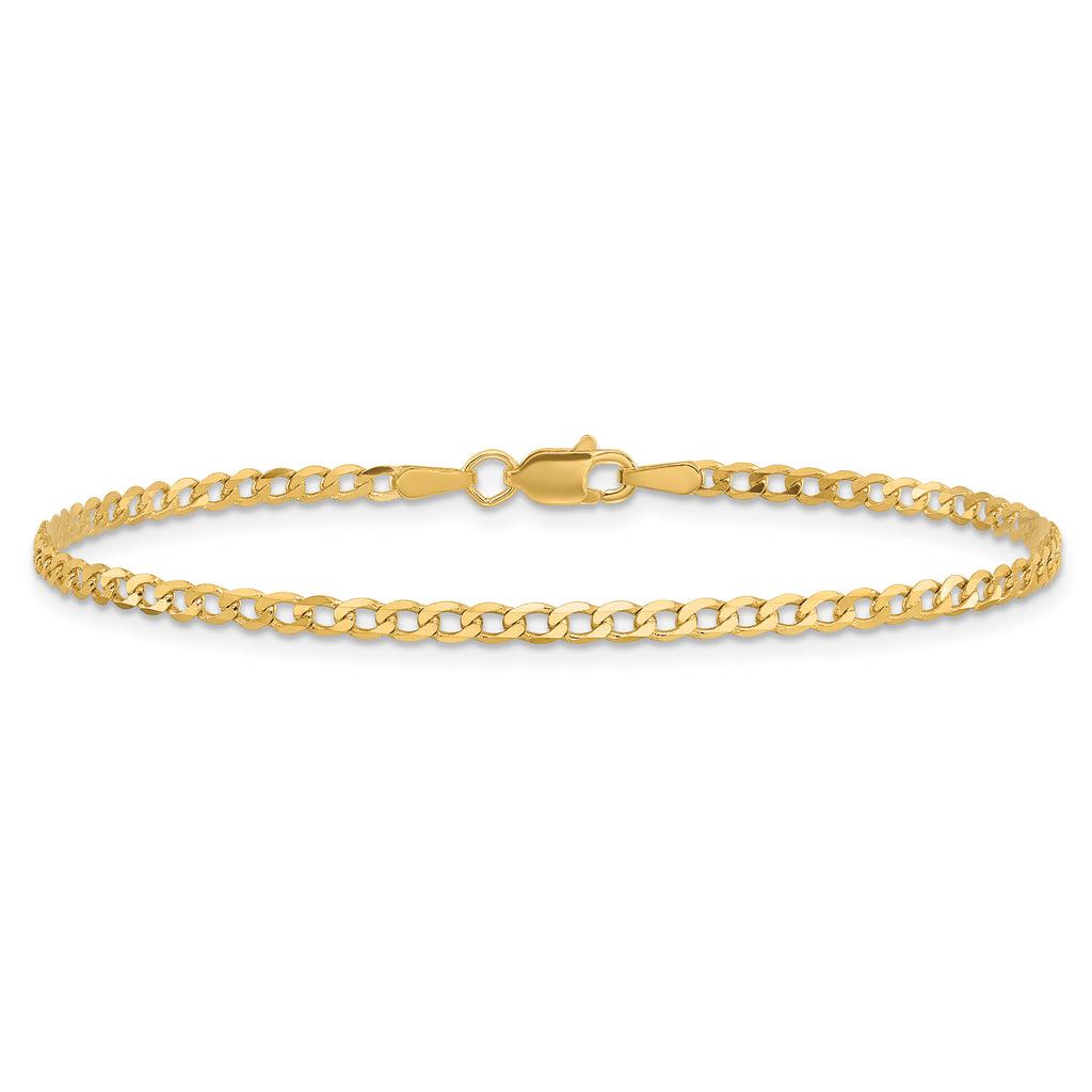 14K 2.2mm Flat Beveled Curb with Lobster Clasp Anklet