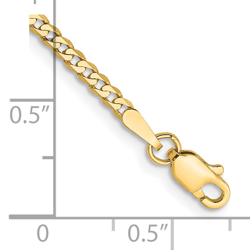 14K 10 inch 2.2mm Flat Beveled Curb with Lobster Clasp Anket