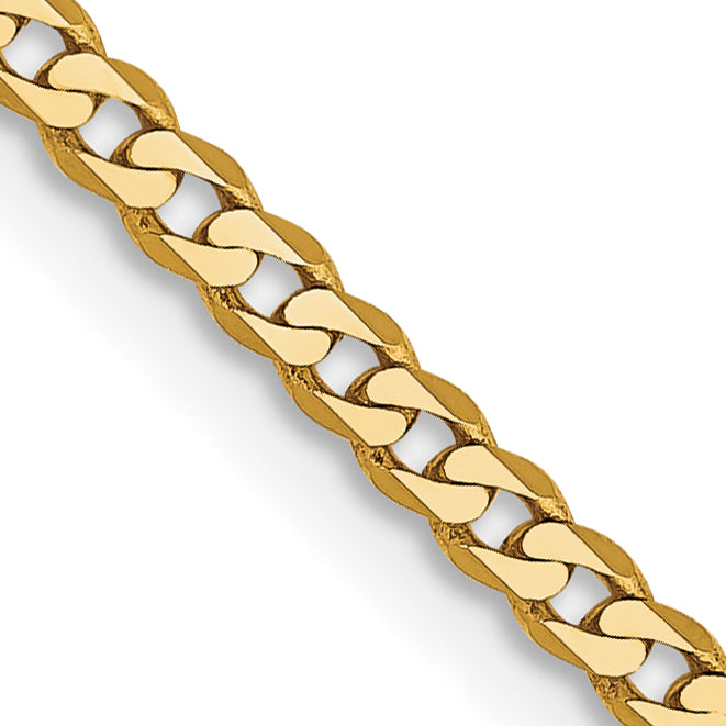 14K 30 inch 2.2mm Flat Beveled Curb with Lobster Clasp Chain