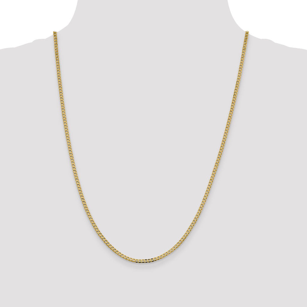 14K 24 inch 2.3mm Flat Beveled Curb with Lobster Clasp Chain