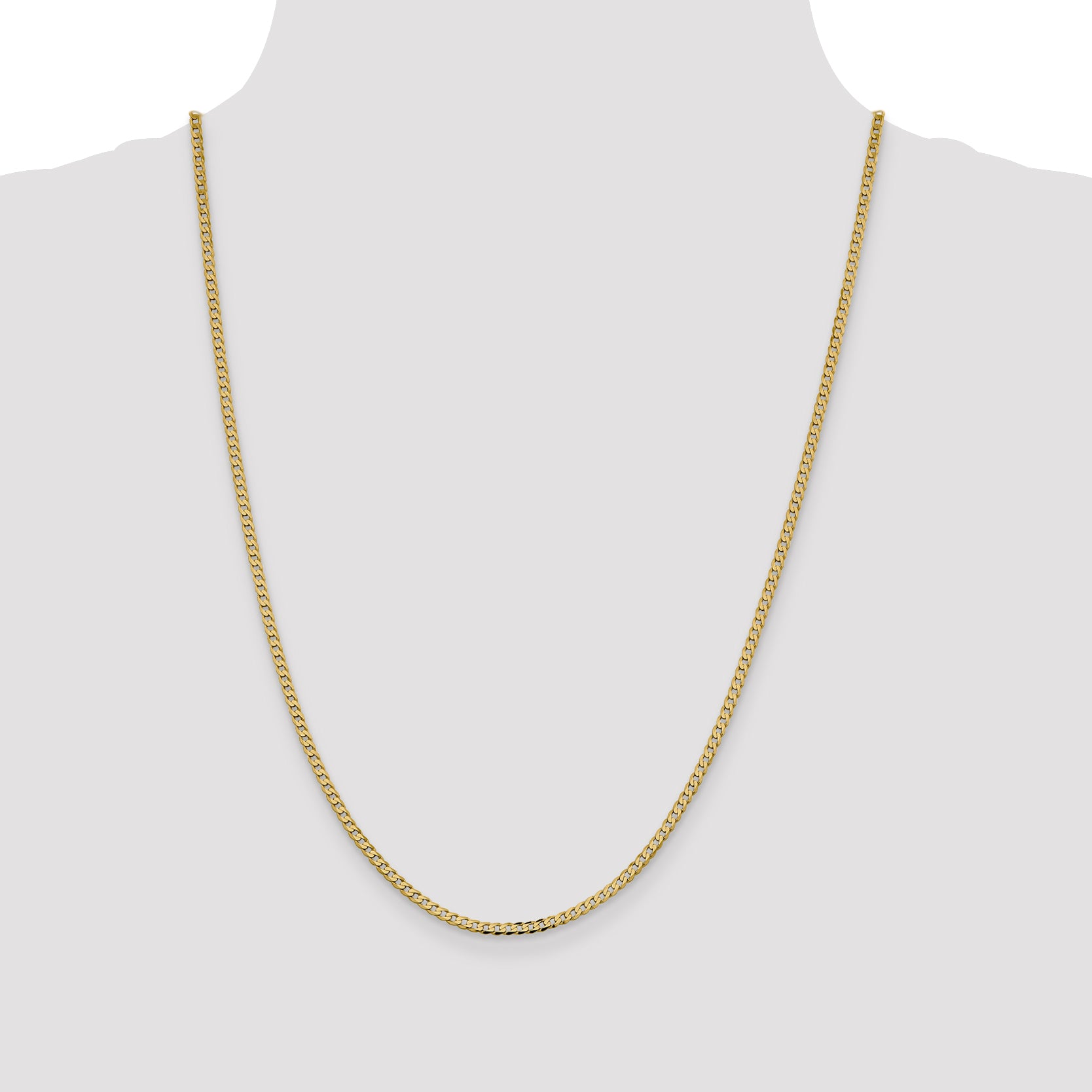 14K 24 inch 2.3mm Flat Beveled Curb with Lobster Clasp Chain