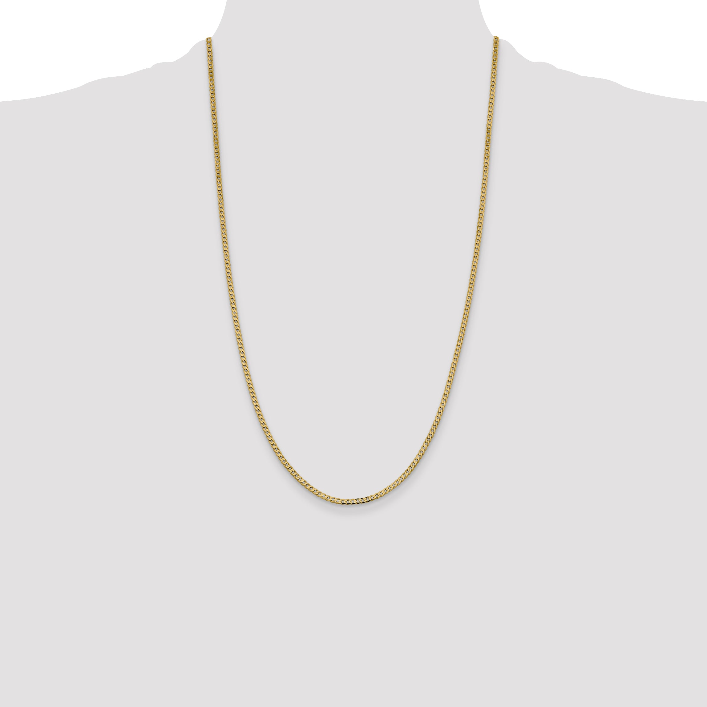 14K 26 inch 2.3mm Flat Beveled Curb with Lobster Clasp Chain