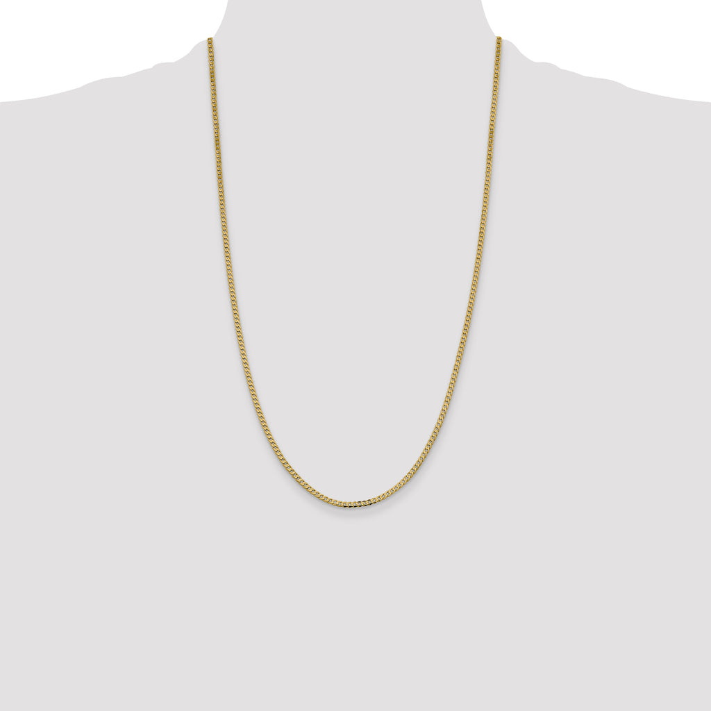 14K 26 inch 2.3mm Flat Beveled Curb with Lobster Clasp Chain
