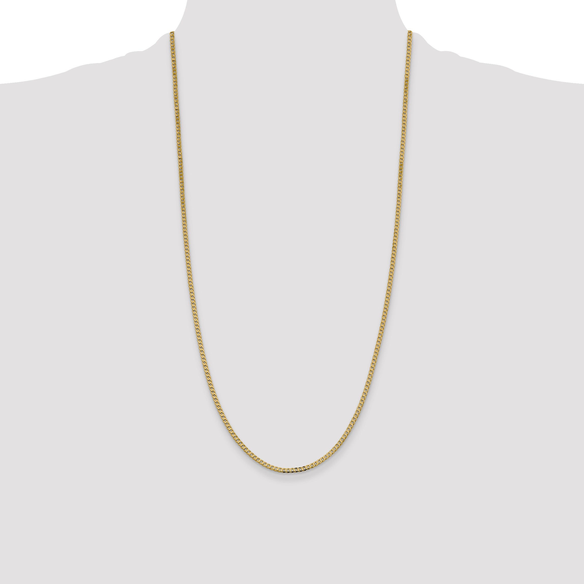 14K 28 inch 2.3mm Flat Beveled Curb with Lobster Clasp Chain