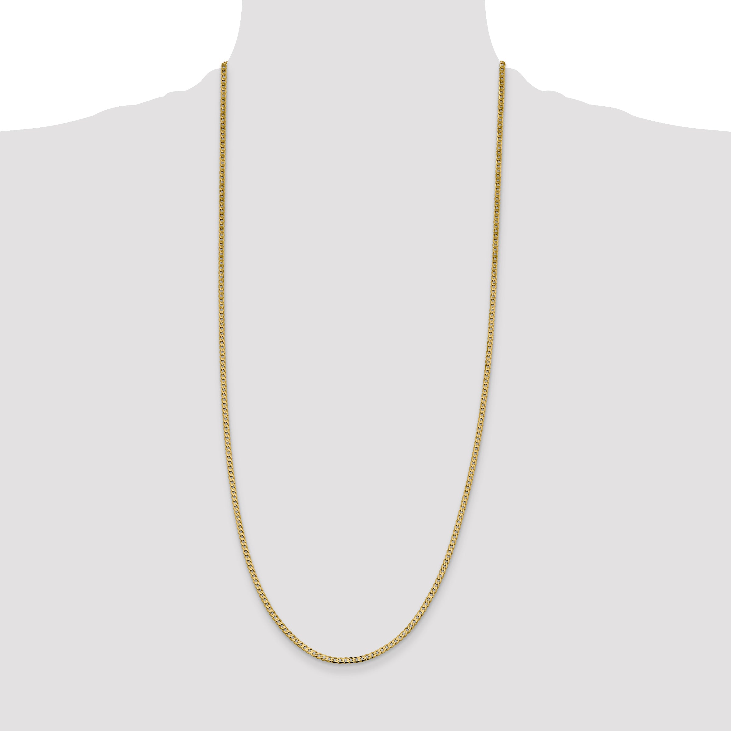 14K 30 inch 2.3mm Flat Beveled Curb with Lobster Clasp Chain