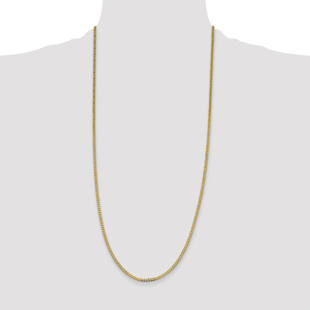14K 30 inch 2.3mm Flat Beveled Curb with Lobster Clasp Chain