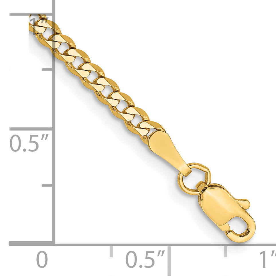 14K 10 inch 2.3mm Flat Beveled Curb with Lobster Clasp Anket