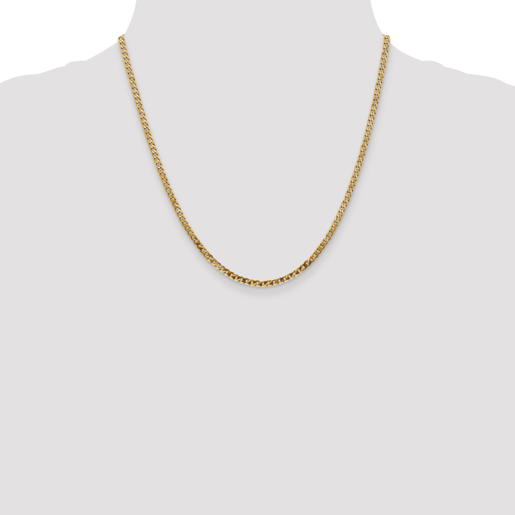 14K 2.9mm Flat Beveled Curb with Lobster Clasp Chain