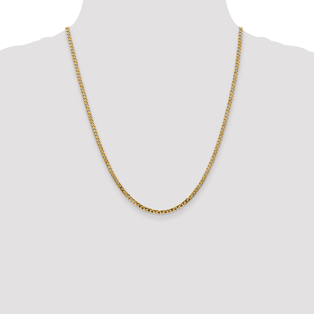 14K Yellow Gold Solid Curb Chain Necklace 2.9mm