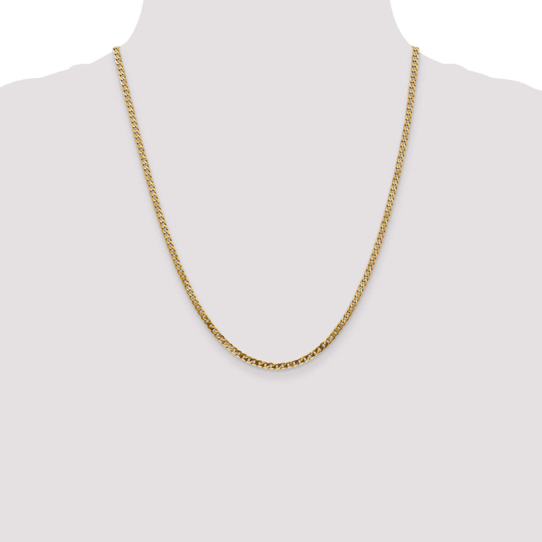 14K Yellow Gold Solid Curb Chain Necklace 2.9mm