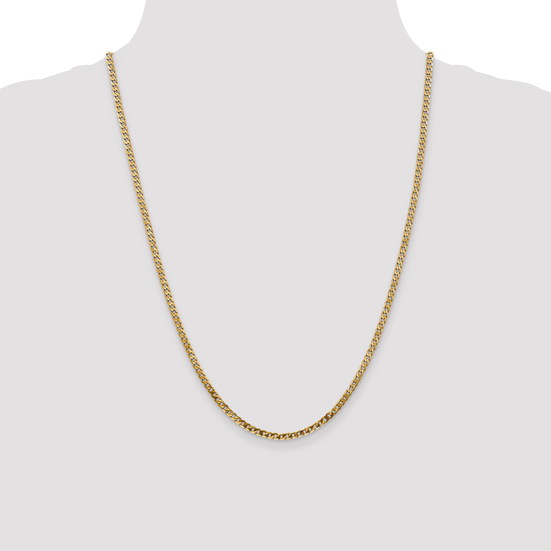 14K 24 inch 2.9mm Flat Beveled Curb with Lobster Clasp Chain