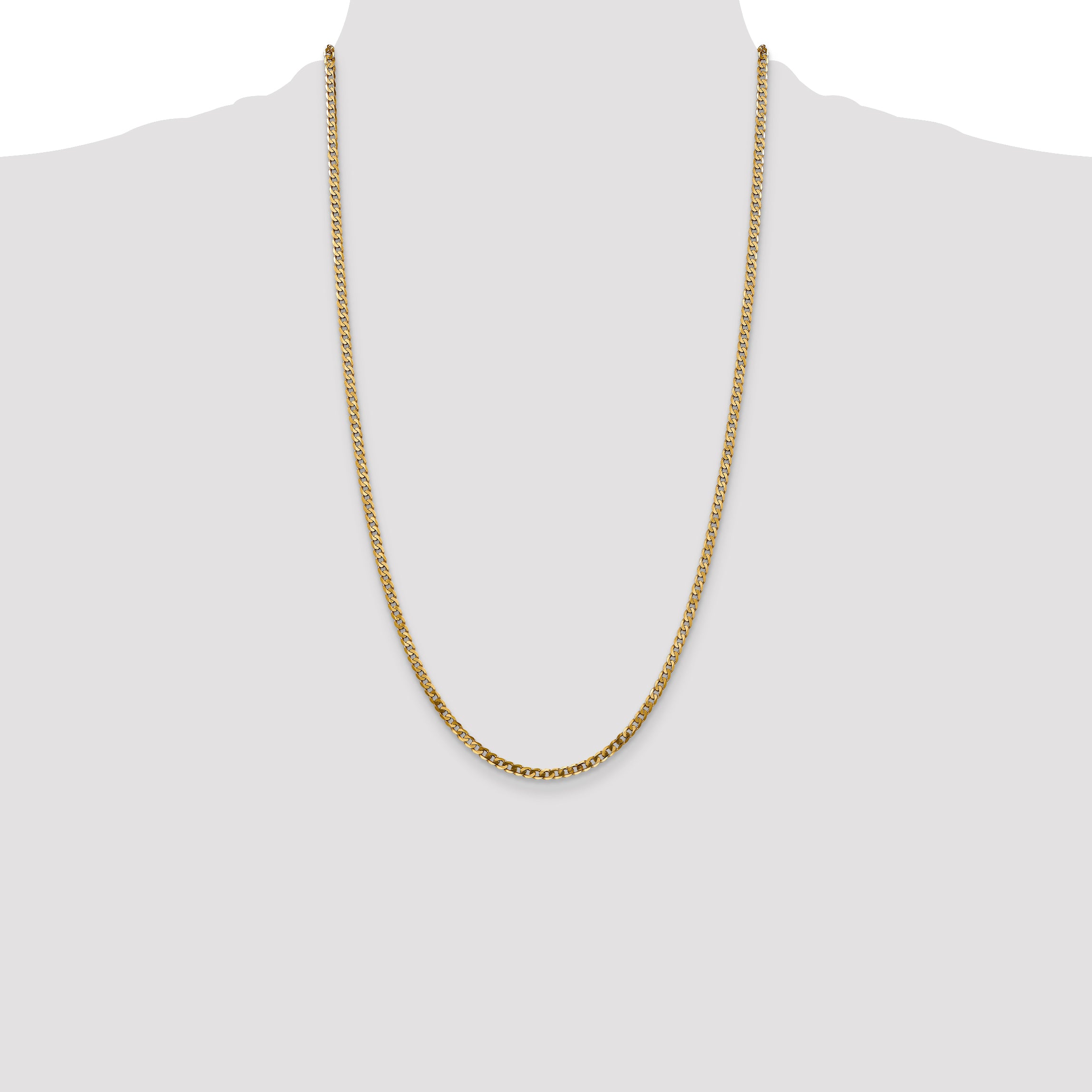 14K 26 inch 2.9mm Flat Beveled Curb with Lobster Clasp Chain