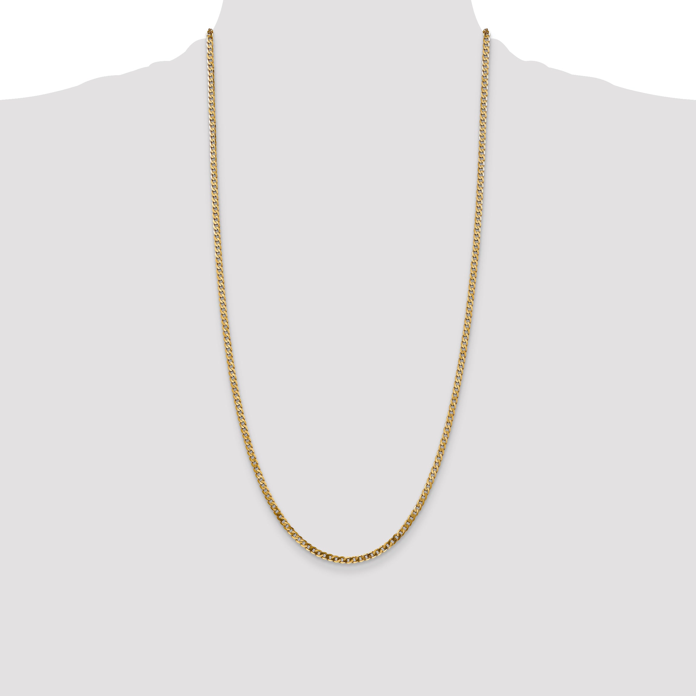 14K 28 inch 2.9mm Flat Beveled Curb with Lobster Clasp Chain